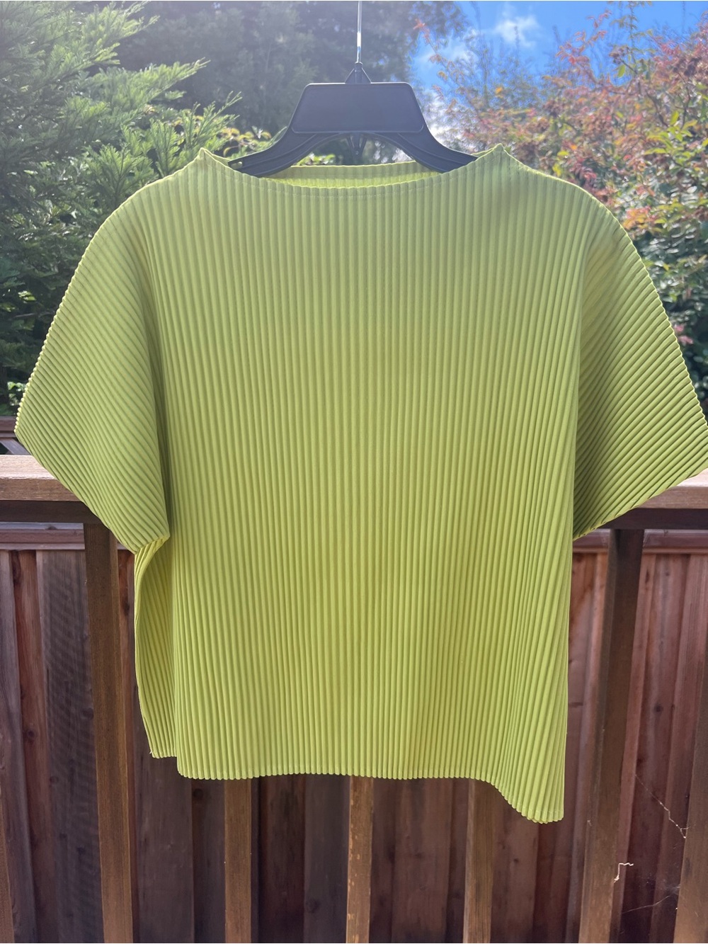 Pleated Short-Sleeve Top in Lime Green